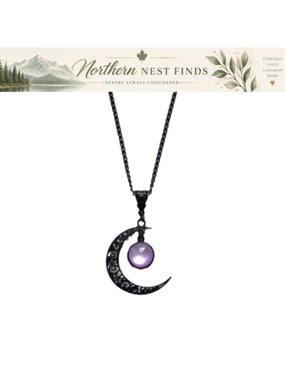 Crystal Moon Pendant Necklace Gothic Punk Style 50cm Chain Halloween Costume